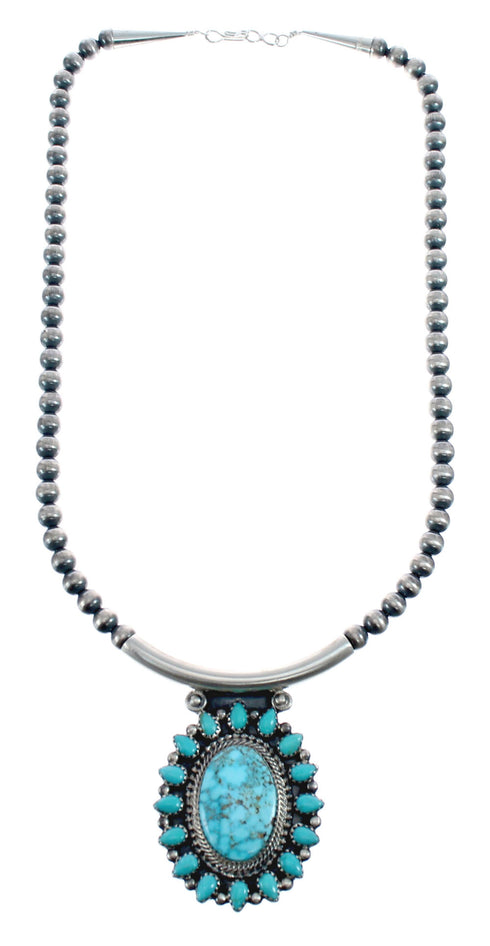 Turquoise Old Pawn Style Sterling Silver Navajo Bead Necklace JX125861